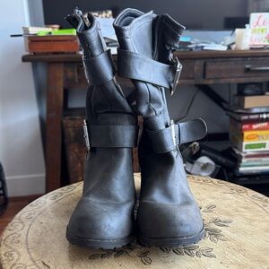 Diba Gray Ankle Boots with Buckle Straps